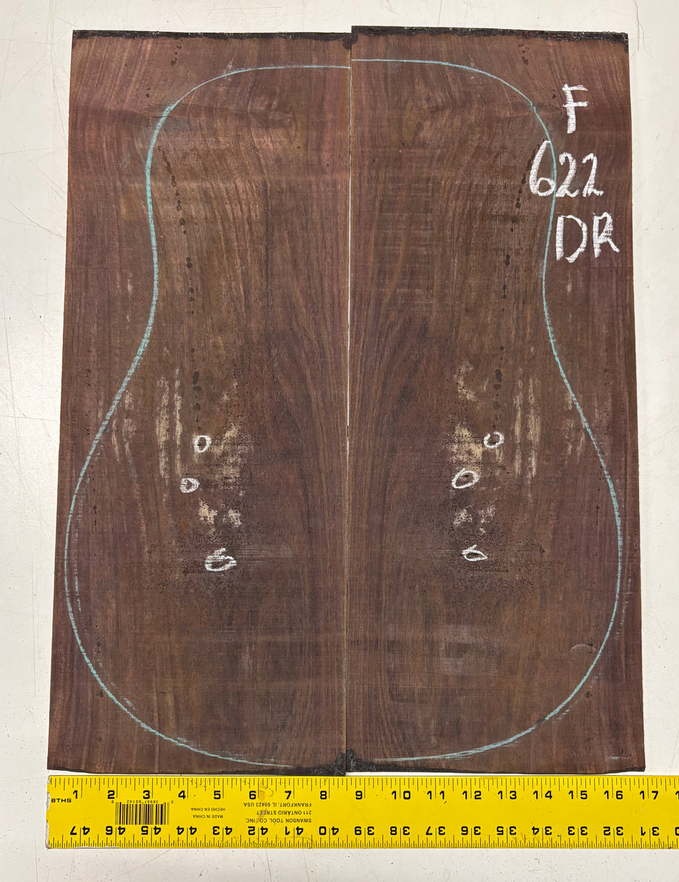 Figured Indian Rosewood Dreadnought Guitar Back Set (22" x 8-1/4" x 3/16")- Seconds #622