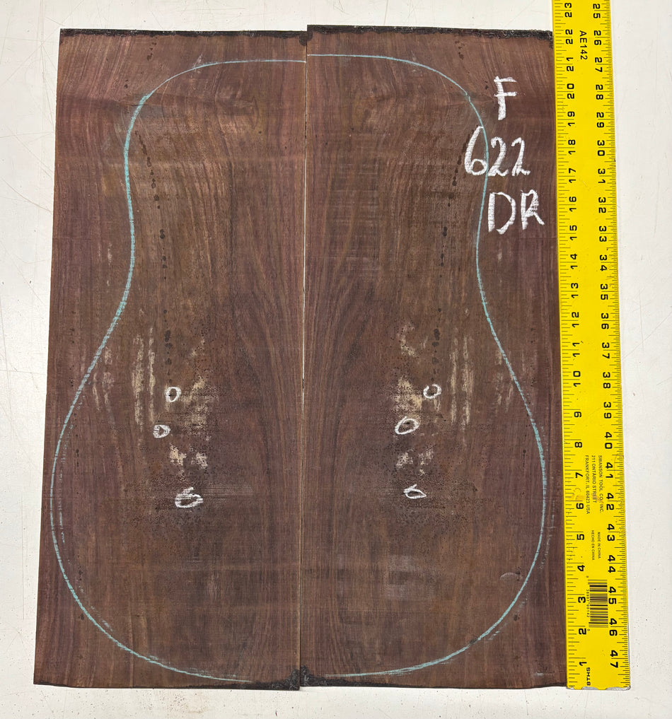 Figured Indian Rosewood Dreadnought Guitar Back Set (22" x 8-1/4" x 3/16")- Seconds #622