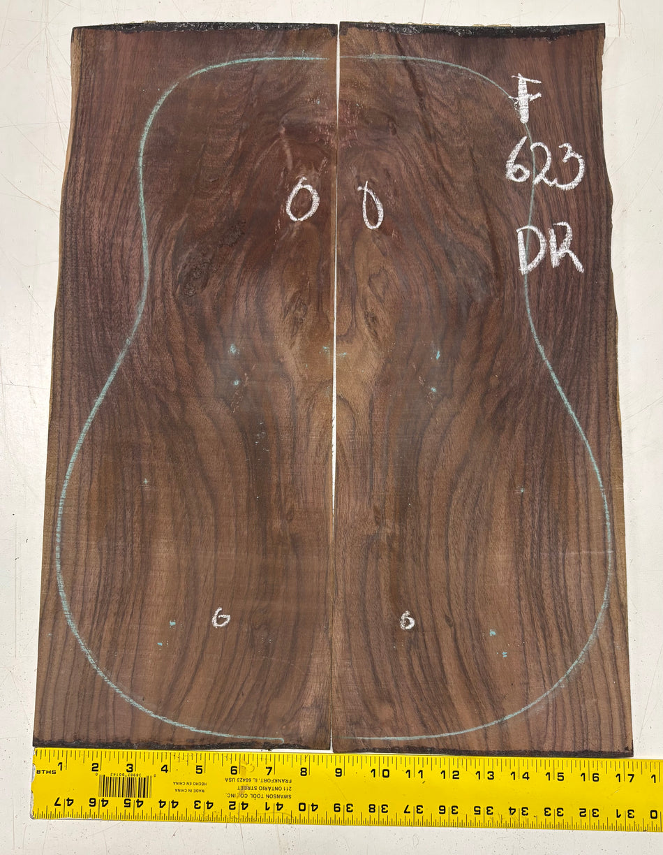 Figured Indian Rosewood Dreadnought Guitar Back Set (22" x 8-1/4" x 3/16")- Seconds #623
