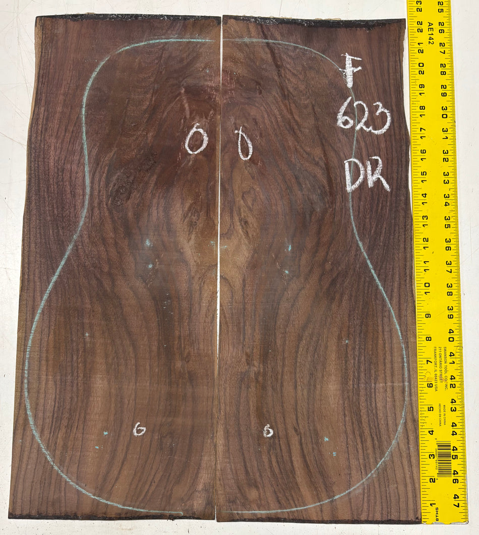 Figured Indian Rosewood Dreadnought Guitar Back Set (22" x 8-1/4" x 3/16")- Seconds #623