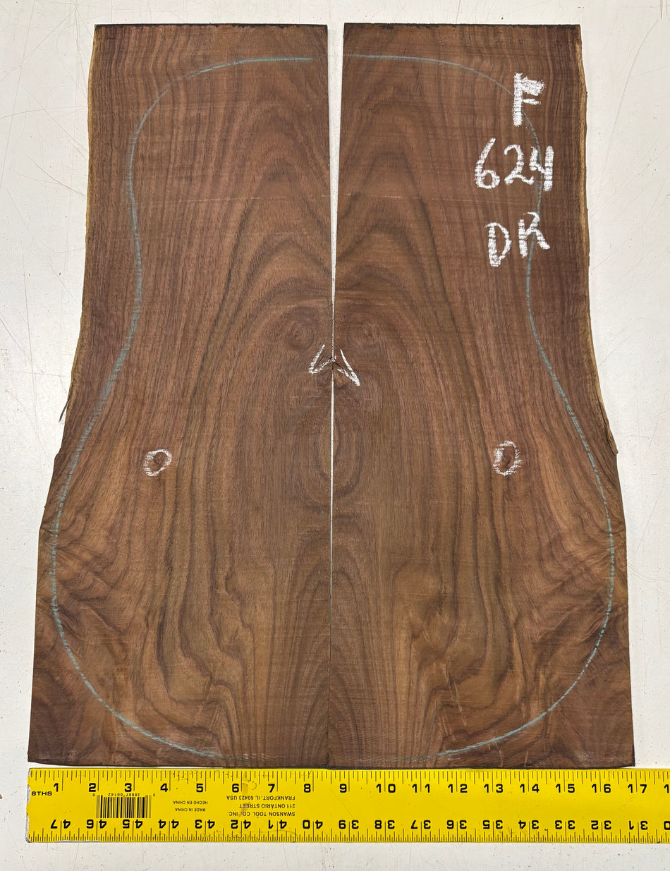 Figured Indian Rosewood Dreadnought Guitar Back Set (22" x 8-1/4" x 3/16")- Seconds #624