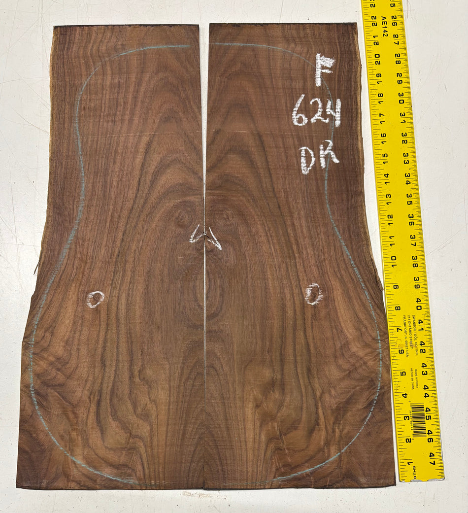 Figured Indian Rosewood Dreadnought Guitar Back Set (22" x 8-1/4" x 3/16")- Seconds #624
