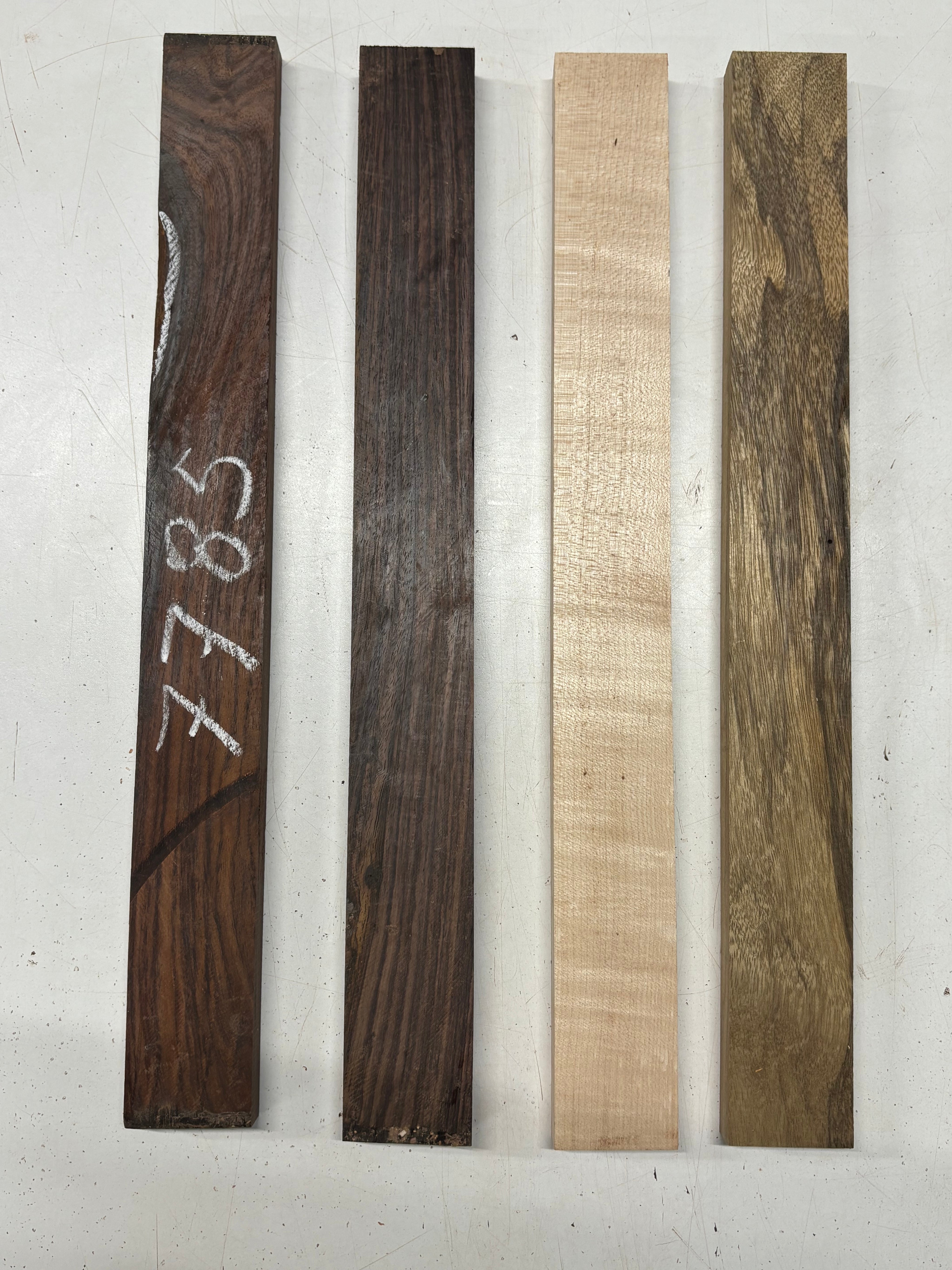4 Pack, 3 Species Indian Rosewood + Black Limba + Flame Maple Thin Stock Lumber 18"x1-7/8"x3/4"#7785 - Exotic Wood Zone