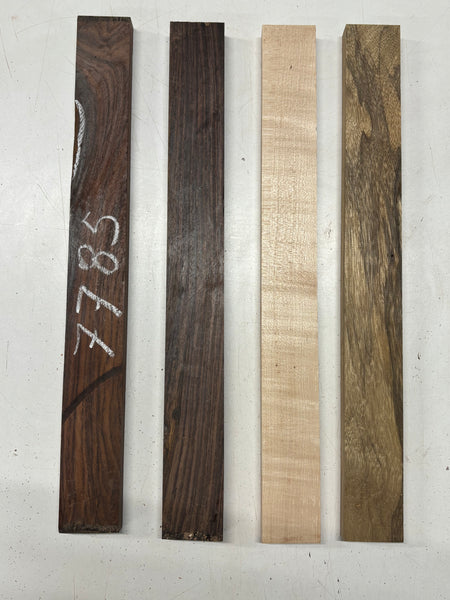 4 Pack, 3 Species Indian Rosewood + Black Limba + Flame Maple Thin Stock Lumber 18"x1-7/8"x3/4"#7785 - Exotic Wood Zone