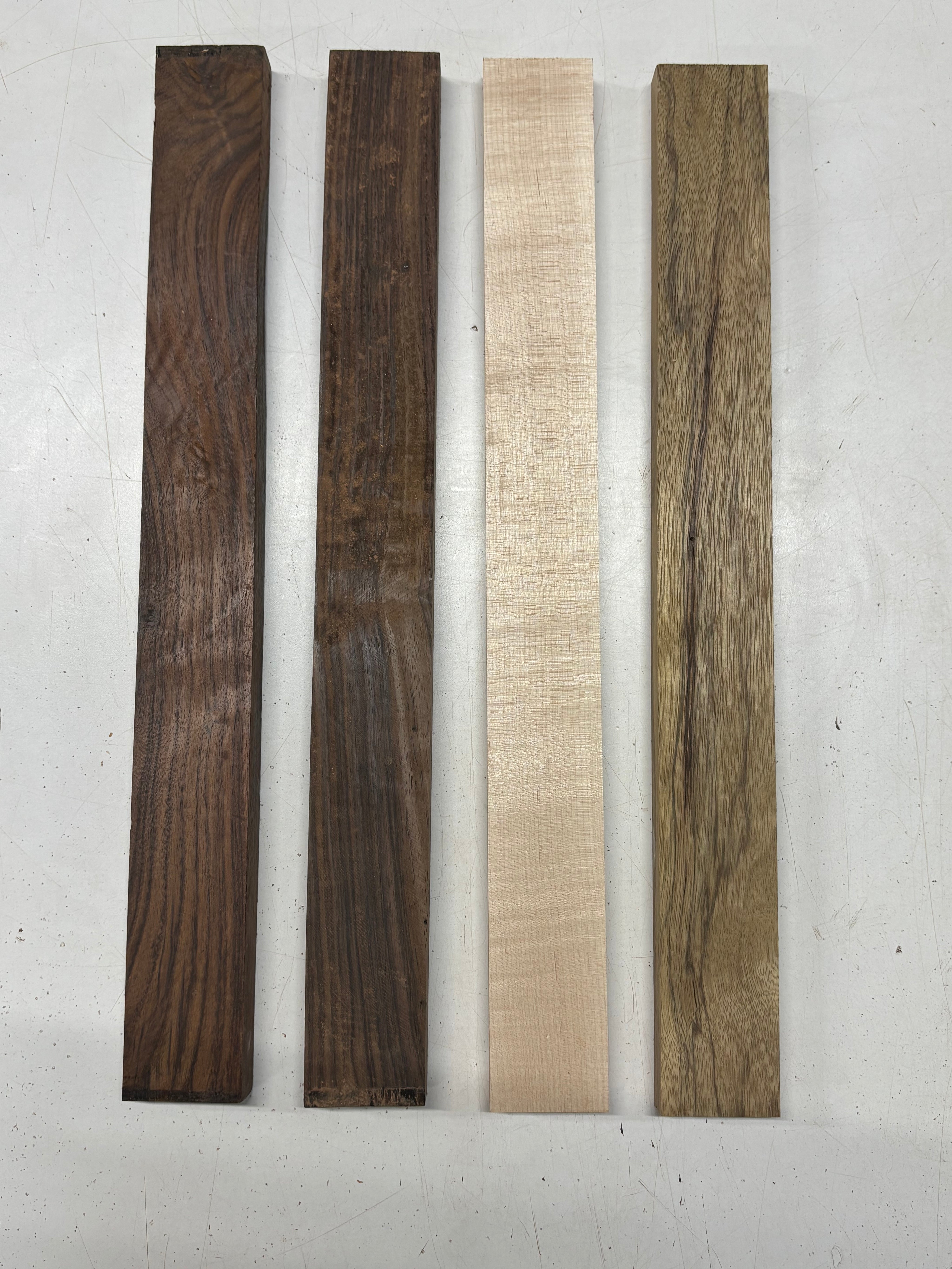 4 Pack, 3 Species Indian Rosewood + Black Limba + Flame Maple Thin Stock Lumber 18"x1-7/8"x3/4"#7785 - Exotic Wood Zone
