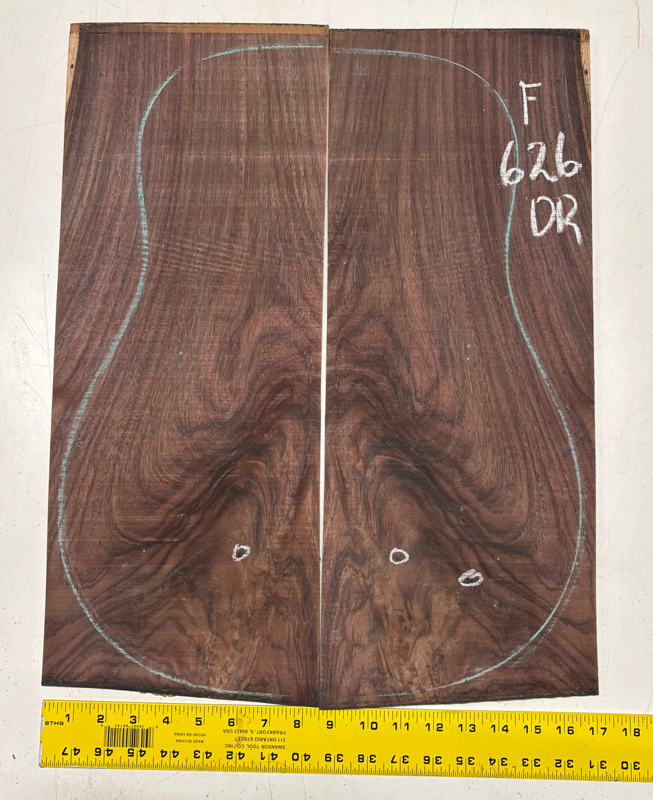 Figured Indian Rosewood Dreadnought Guitar Back Set (22" x 8-1/4" x 3/16")- Seconds #626