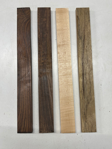 4 Pack, 3 Species Indian Rosewood + Black Limba + Flame Maple Thin Stock Lumber 18"x1-7/8"x3/4"#7785 - Exotic Wood Zone