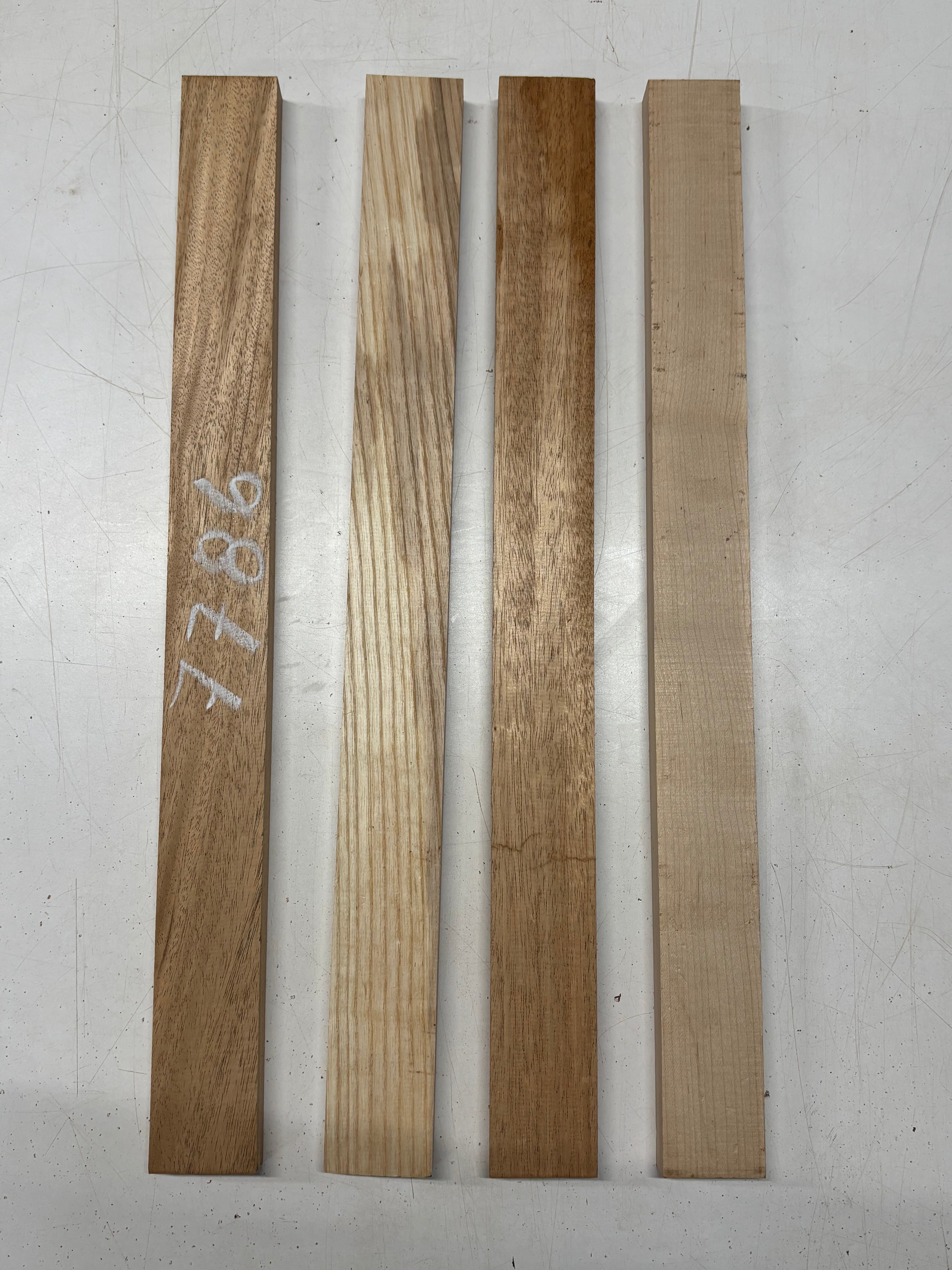 4 Pack, 3 Species African Mahogany + White Ash + Hard Maple Thin Stock Lumber 21"x1-7/8"x3/4"#7786 - Exotic Wood Zone