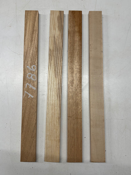 4 Pack, 3 Species African Mahogany + White Ash + Hard Maple Thin Stock Lumber 21"x1-7/8"x3/4"#7786 - Exotic Wood Zone