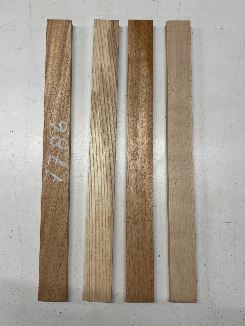 4 Pack, 3 Species African Mahogany + White Ash + Hard Maple Thin Stock Lumber 21"x1-7/8"x3/4"#7786 - Exotic Wood Zone