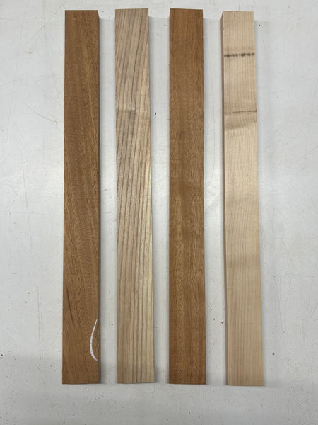 4 Pack, 3 Species African Mahogany + White Ash + Hard Maple Thin Stock Lumber 21"x1-7/8"x3/4"#7786 - Exotic Wood Zone