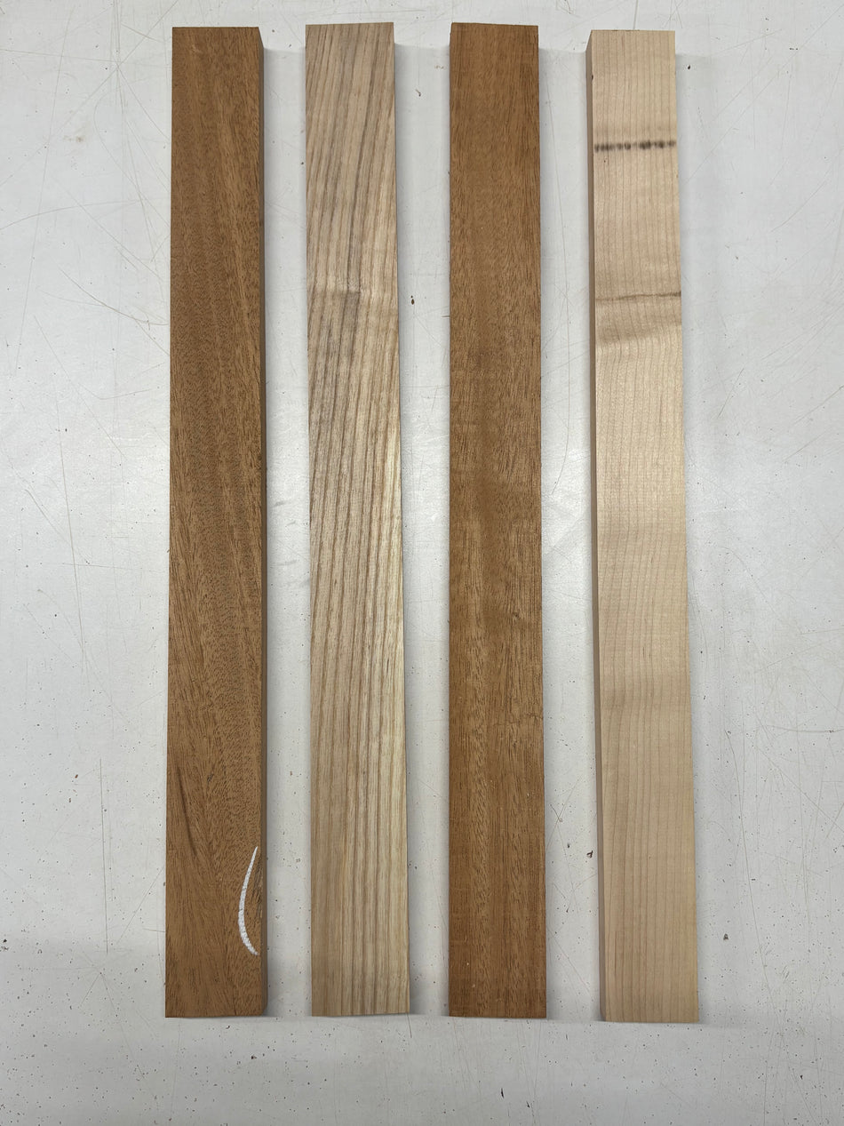 4 Pack, 3 Species African Mahogany + White Ash + Hard Maple Thin Stock Lumber 21"x1-7/8"x3/4"#7786 - Exotic Wood Zone