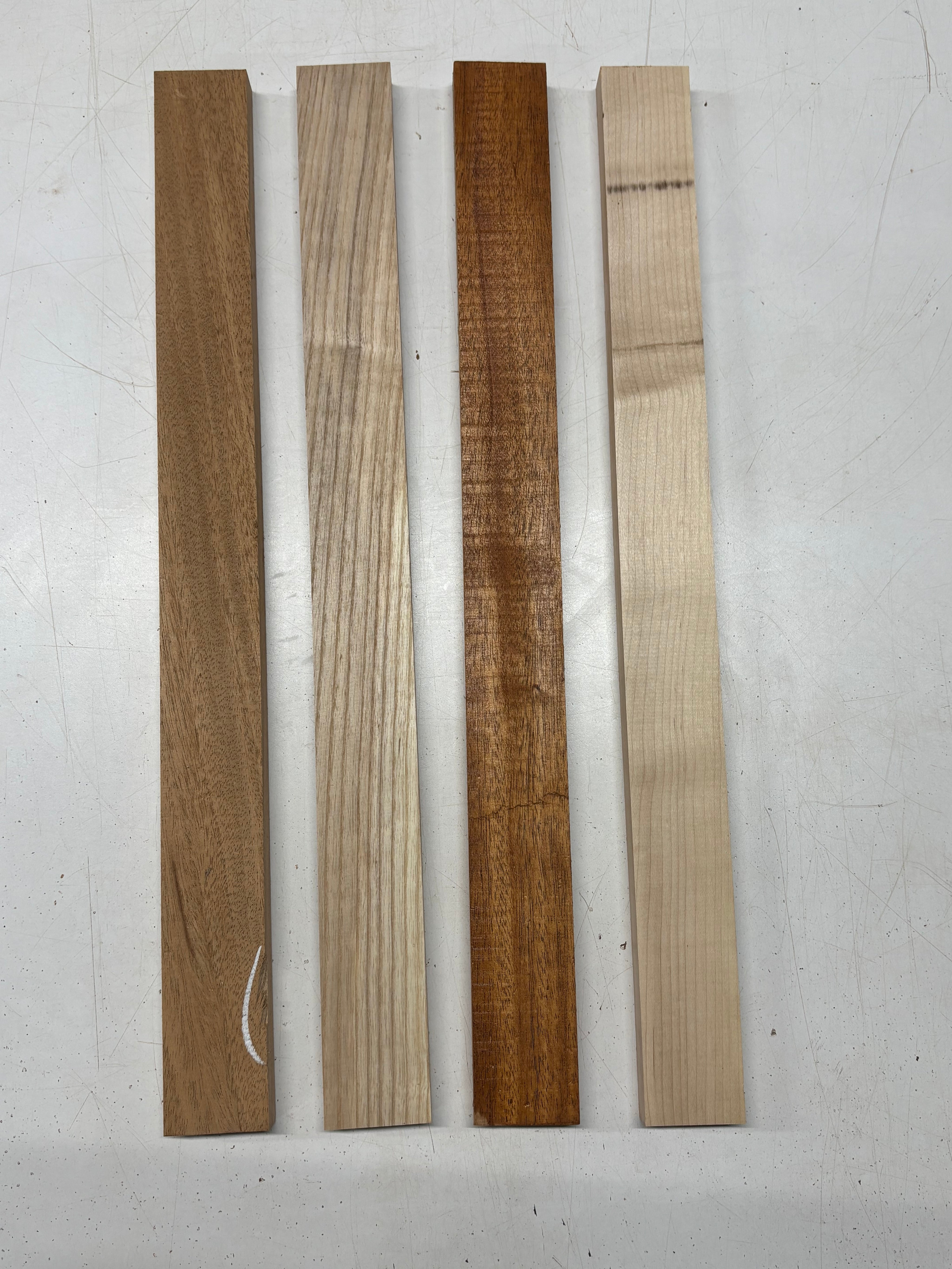 4 Pack, 3 Species African Mahogany + White Ash + Hard Maple Thin Stock Lumber 21"x1-7/8"x3/4"#7786 - Exotic Wood Zone