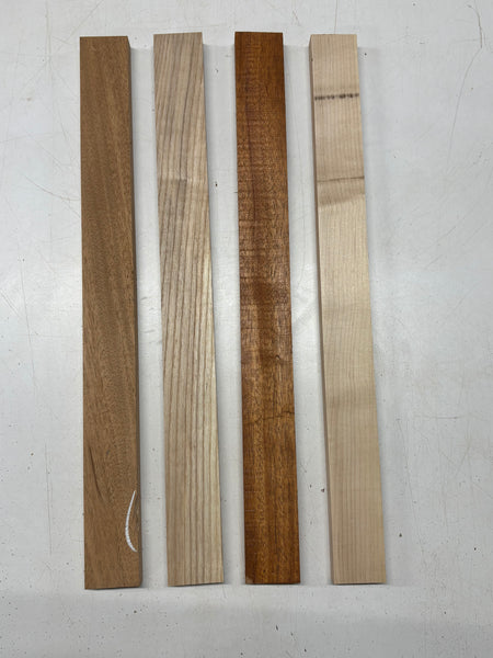4 Pack, 3 Species African Mahogany + White Ash + Hard Maple Thin Stock Lumber 21"x1-7/8"x3/4"#7786 - Exotic Wood Zone
