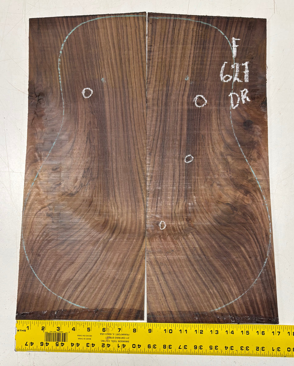 Figured Indian Rosewood Dreadnought Guitar Back Set (22" x 8-1/4" x 3/16")- Seconds #627