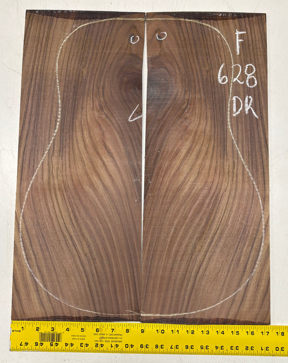 Figured Indian Rosewood Dreadnought Guitar Back Set (22" x 8-1/4" x 3/16")- Seconds #628