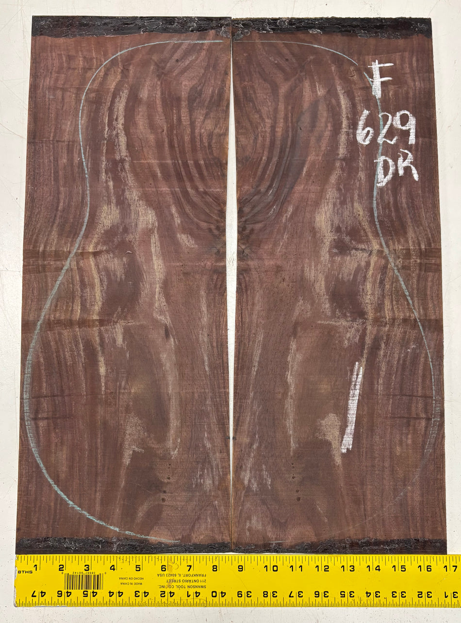 Figured Indian Rosewood Dreadnought Guitar Back Set (22" x 8-1/4" x 3/16")- Seconds #629