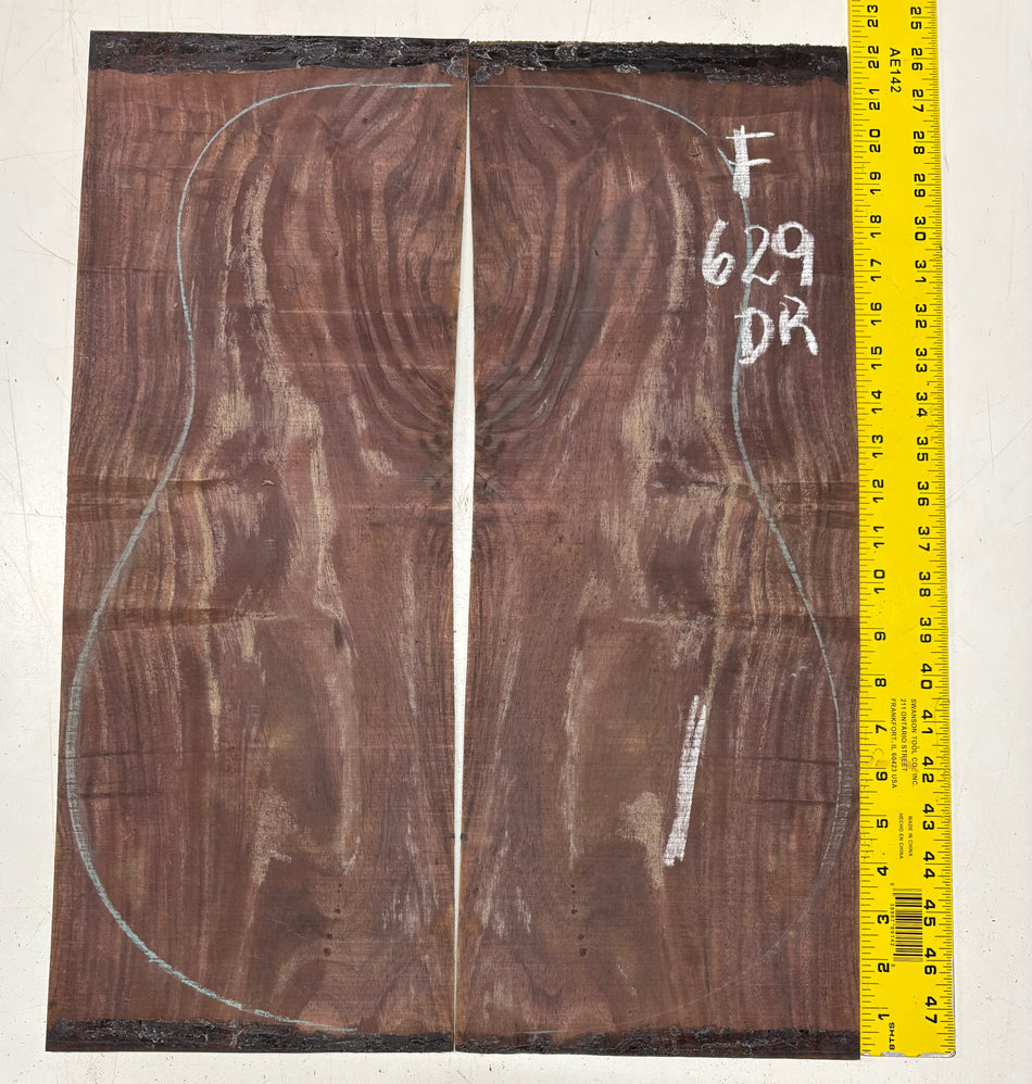 Figured Indian Rosewood Dreadnought Guitar Back Set (22" x 8-1/4" x 3/16")- Seconds #629
