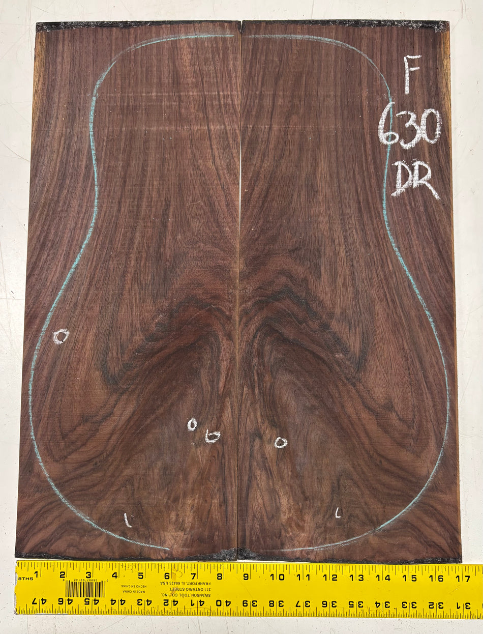 Figured Indian Rosewood Dreadnought Guitar Back Set (22" x 8-1/4" x 3/16")- Seconds #630