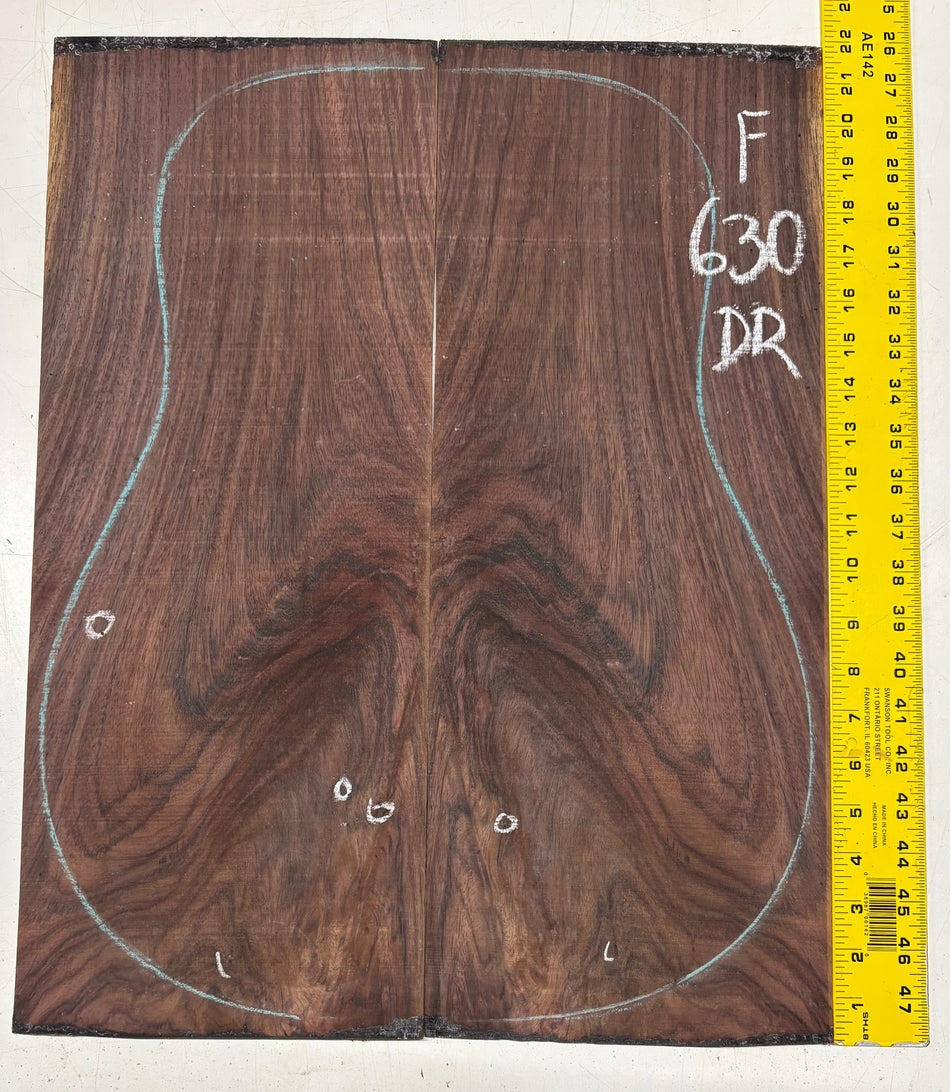 Figured Indian Rosewood Dreadnought Guitar Back Set (22" x 8-1/4" x 3/16")- Seconds #630