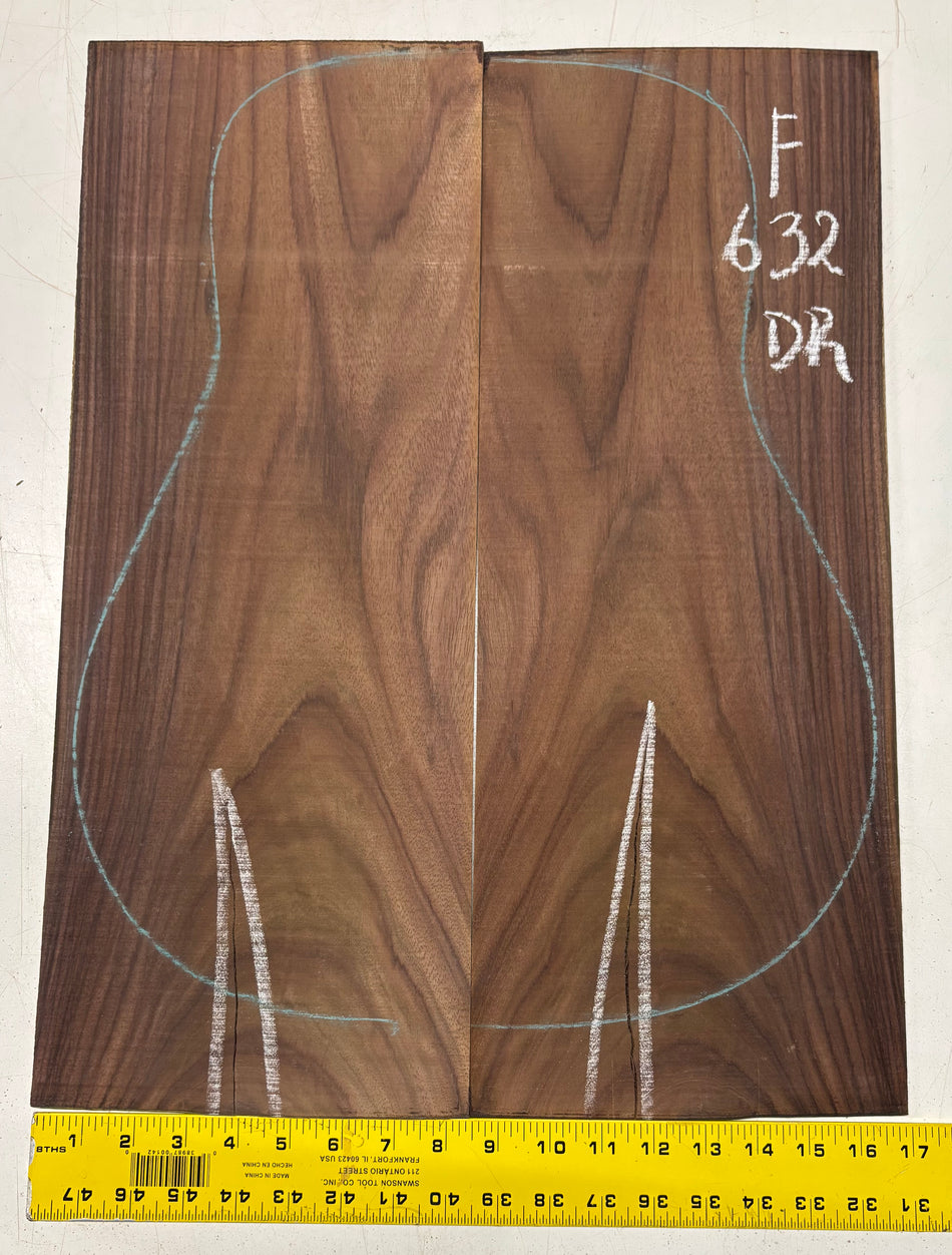 Figured Indian Rosewood Dreadnought Guitar Back Set (22" x 8-1/4" x 3/16")- Seconds #632