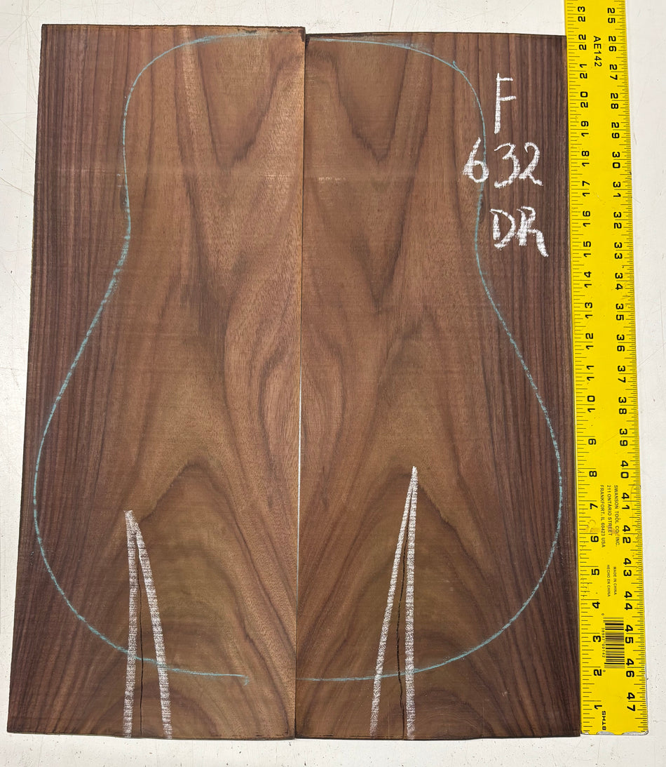 Figured Indian Rosewood Dreadnought Guitar Back Set (22" x 8-1/4" x 3/16")- Seconds #632