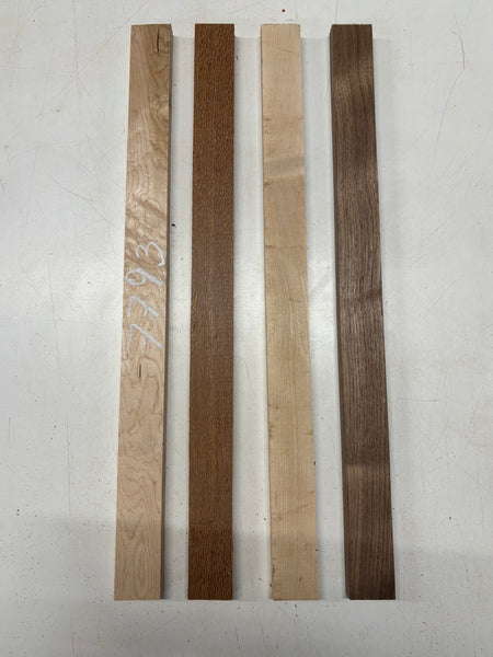 4 Pack, 4 Species Quilted Maple + Leopardwood + Hard Maple + Walnut Thin Stock Lumber 24"x1-3/4"x3/4"#7793 - Exotic Wood Zone