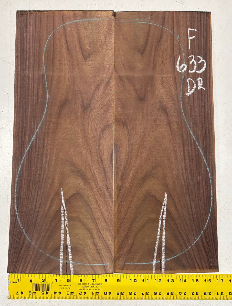 Figured Indian Rosewood Dreadnought Guitar Back Set (22" x 8-1/4" x 3/16")- Seconds #633