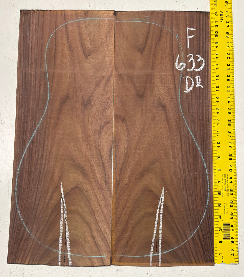 Figured Indian Rosewood Dreadnought Guitar Back Set (22" x 8-1/4" x 3/16")- Seconds #633