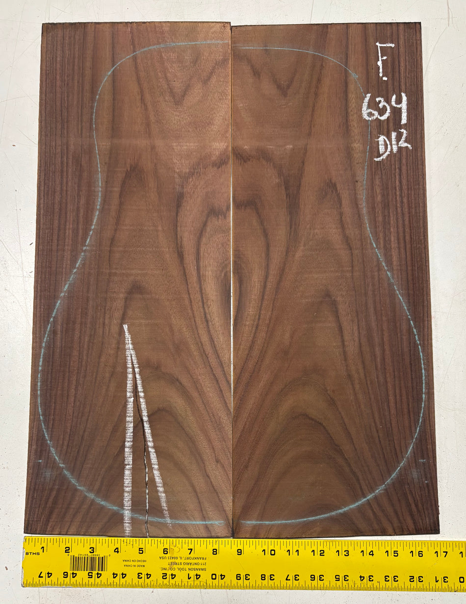 Figured Indian Rosewood Dreadnought Guitar Back Set (22" x 8-1/4" x 3/16")- Seconds #634