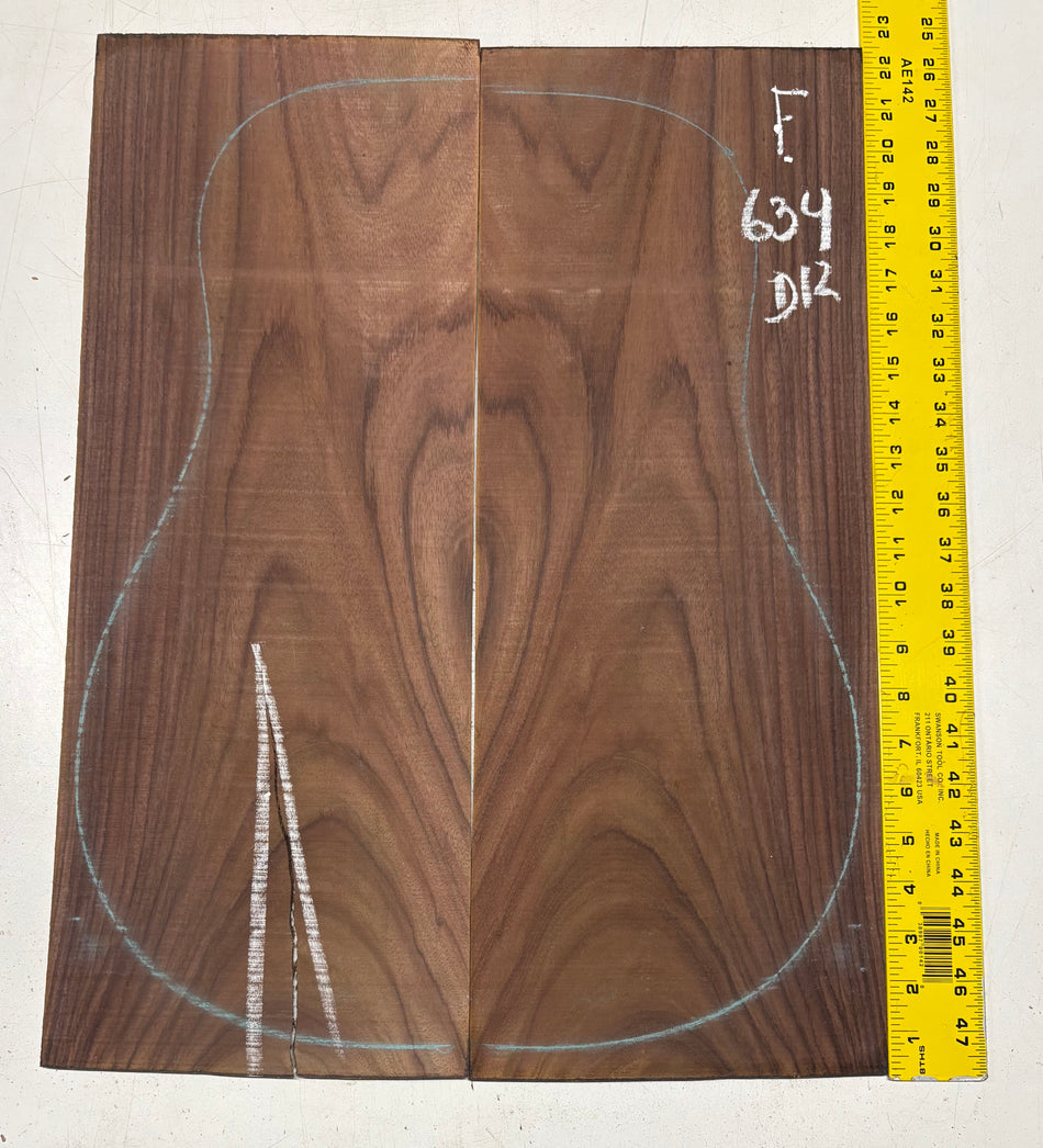 Figured Indian Rosewood Dreadnought Guitar Back Set (22" x 8-1/4" x 3/16")- Seconds #634