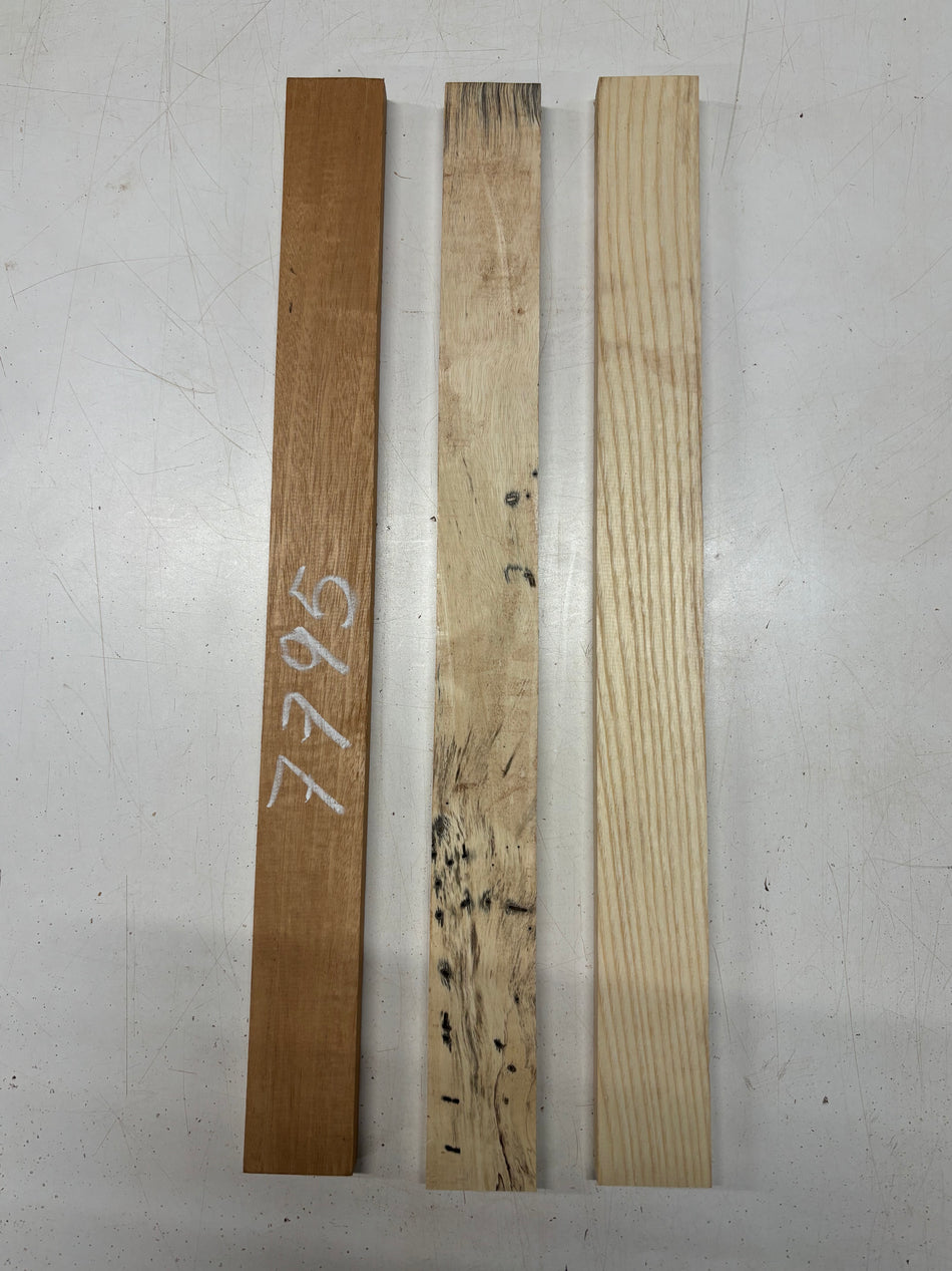 3 Pack, 3 Species Mahogany + Tamarind + White Ash Thin Stock Lumber 21"x2"x5/8"#7795 - Exotic Wood Zone