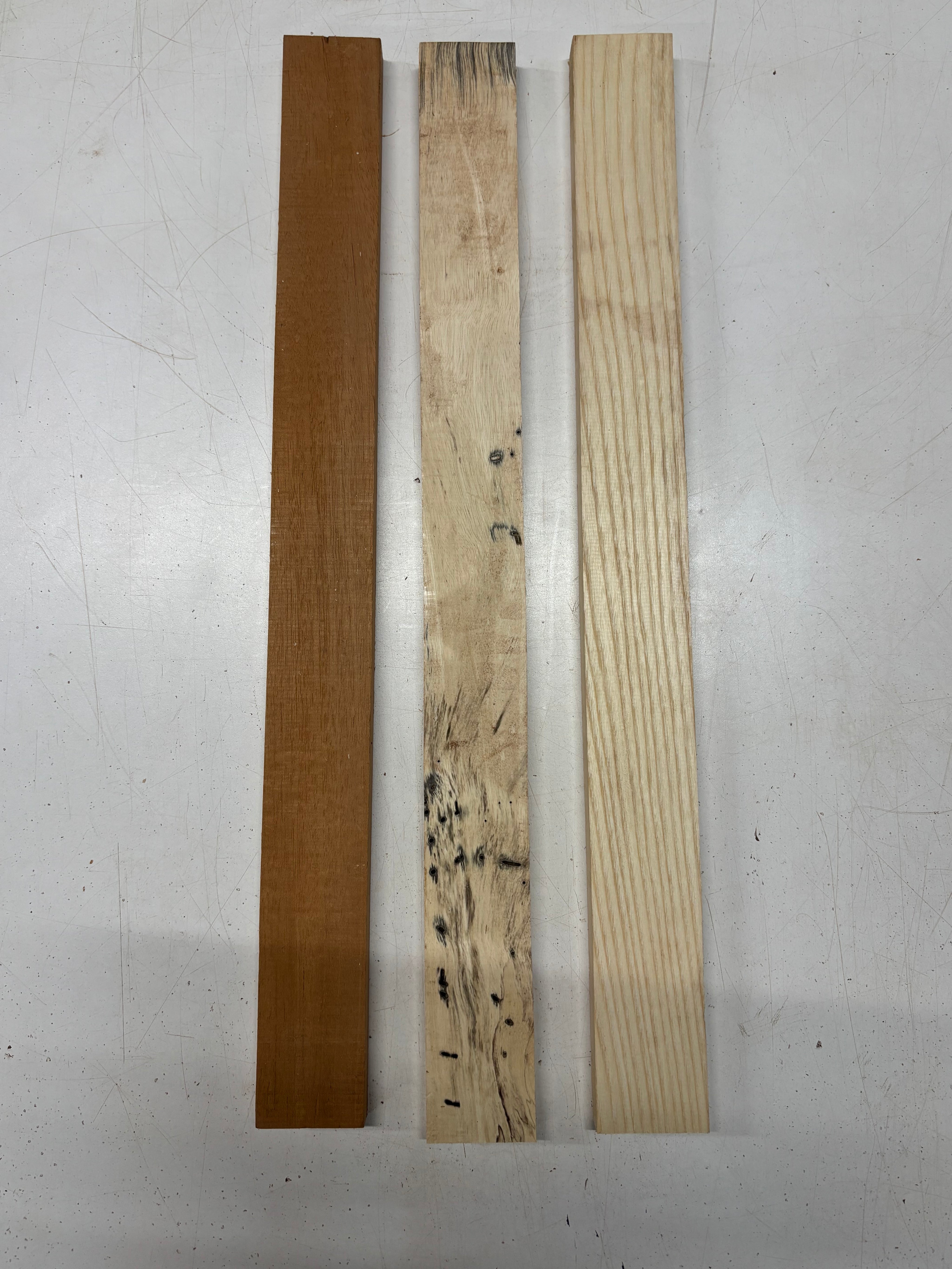 3 Pack, 3 Species Mahogany + Tamarind + White Ash Thin Stock Lumber 21"x2"x5/8"#7795 - Exotic Wood Zone