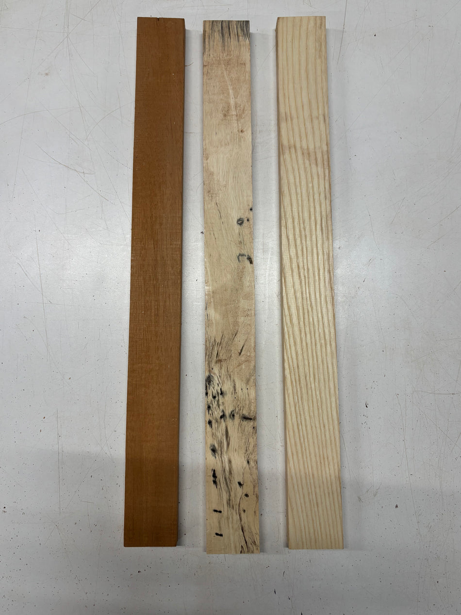 3 Pack, 3 Species Mahogany + Tamarind + White Ash Thin Stock Lumber 21"x2"x5/8"#7795 - Exotic Wood Zone