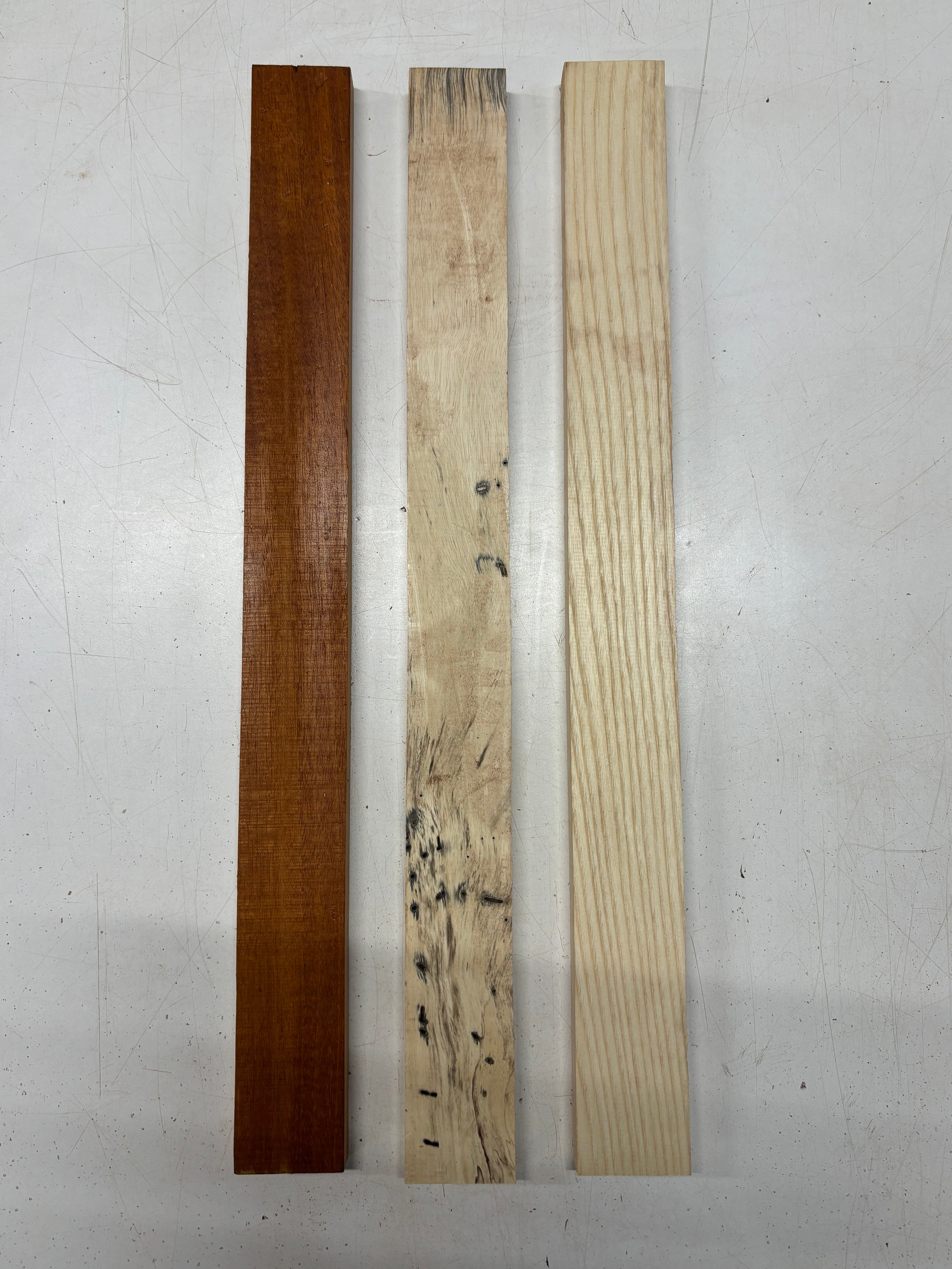 3 Pack, 3 Species Mahogany + Tamarind + White Ash Thin Stock Lumber 21"x2"x5/8"#7795 - Exotic Wood Zone