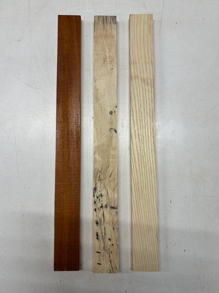 3 Pack, 3 Species Mahogany + Tamarind + White Ash Thin Stock Lumber 21"x2"x5/8"#7795 - Exotic Wood Zone