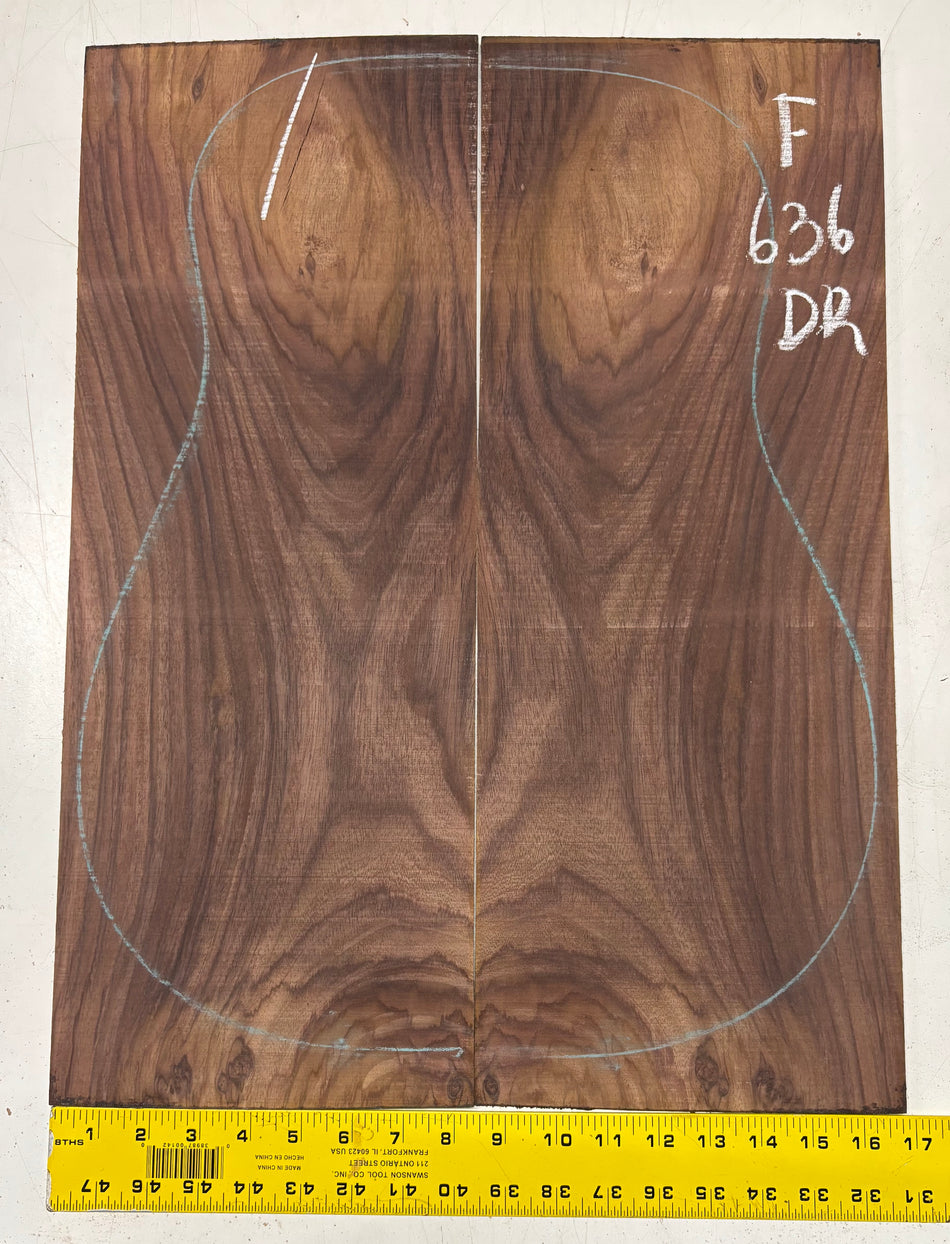 Figured Indian Rosewood Dreadnought Guitar Back Set (22" x 8-1/4" x 3/16")- Seconds #636