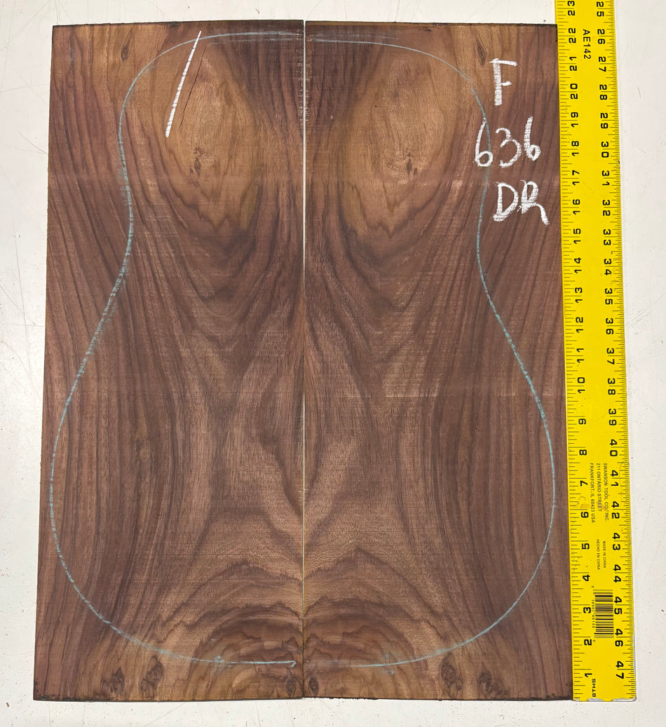 Figured Indian Rosewood Dreadnought Guitar Back Set (22" x 8-1/4" x 3/16")- Seconds #636