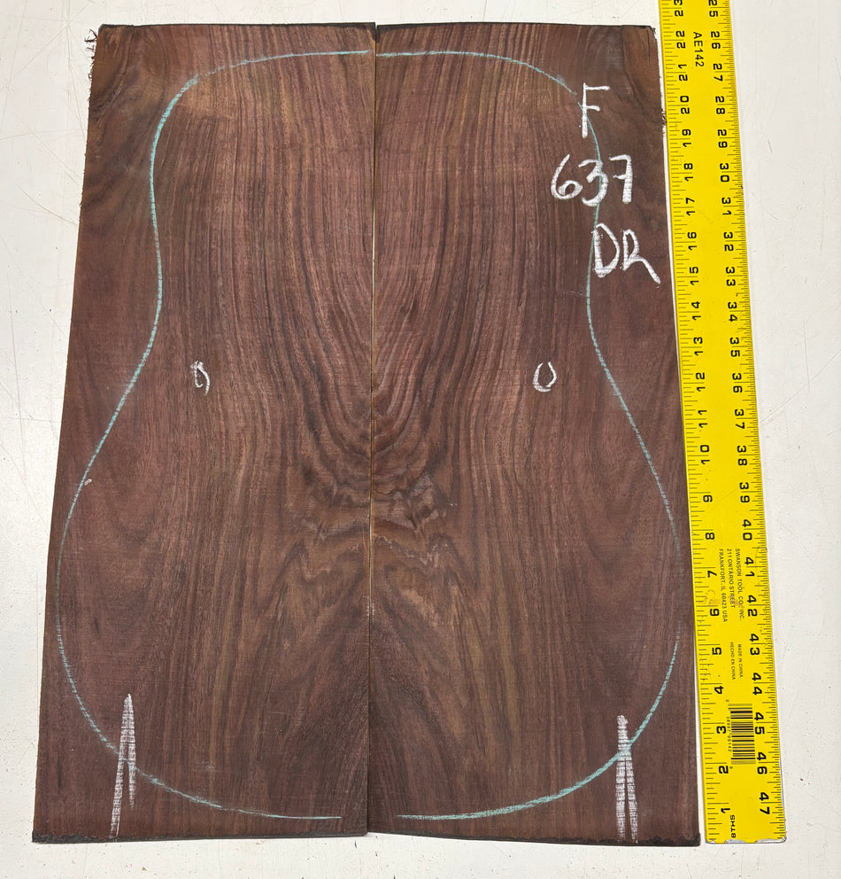 Figured Indian Rosewood Dreadnought Guitar Back Set (22" x 8-1/4" x 3/16")- Seconds #637