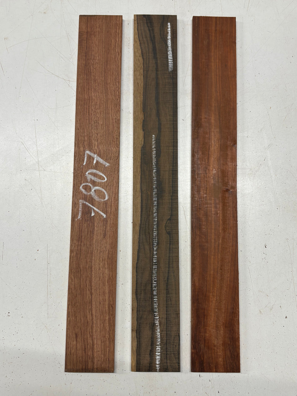 3 Pack, 3 Species Bubinga + Padauk + Ziricote Finger Board Blanks 20"x2-1/2"x3/8"#7807 - Exotic Wood Zone