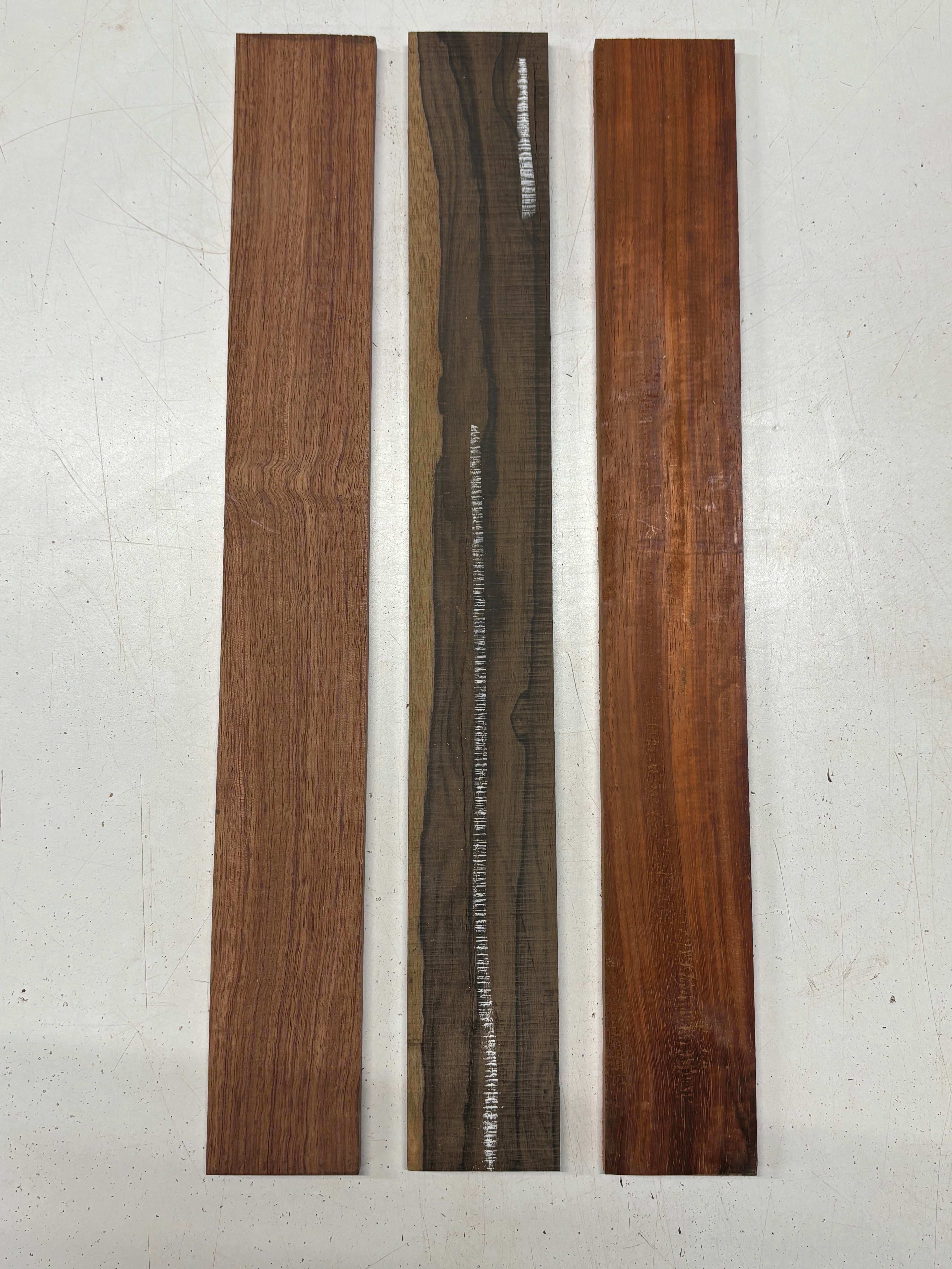 3 Pack, 3 Species Bubinga + Padauk + Ziricote Finger Board Blanks 20"x2-1/2"x3/8"#7807 - Exotic Wood Zone