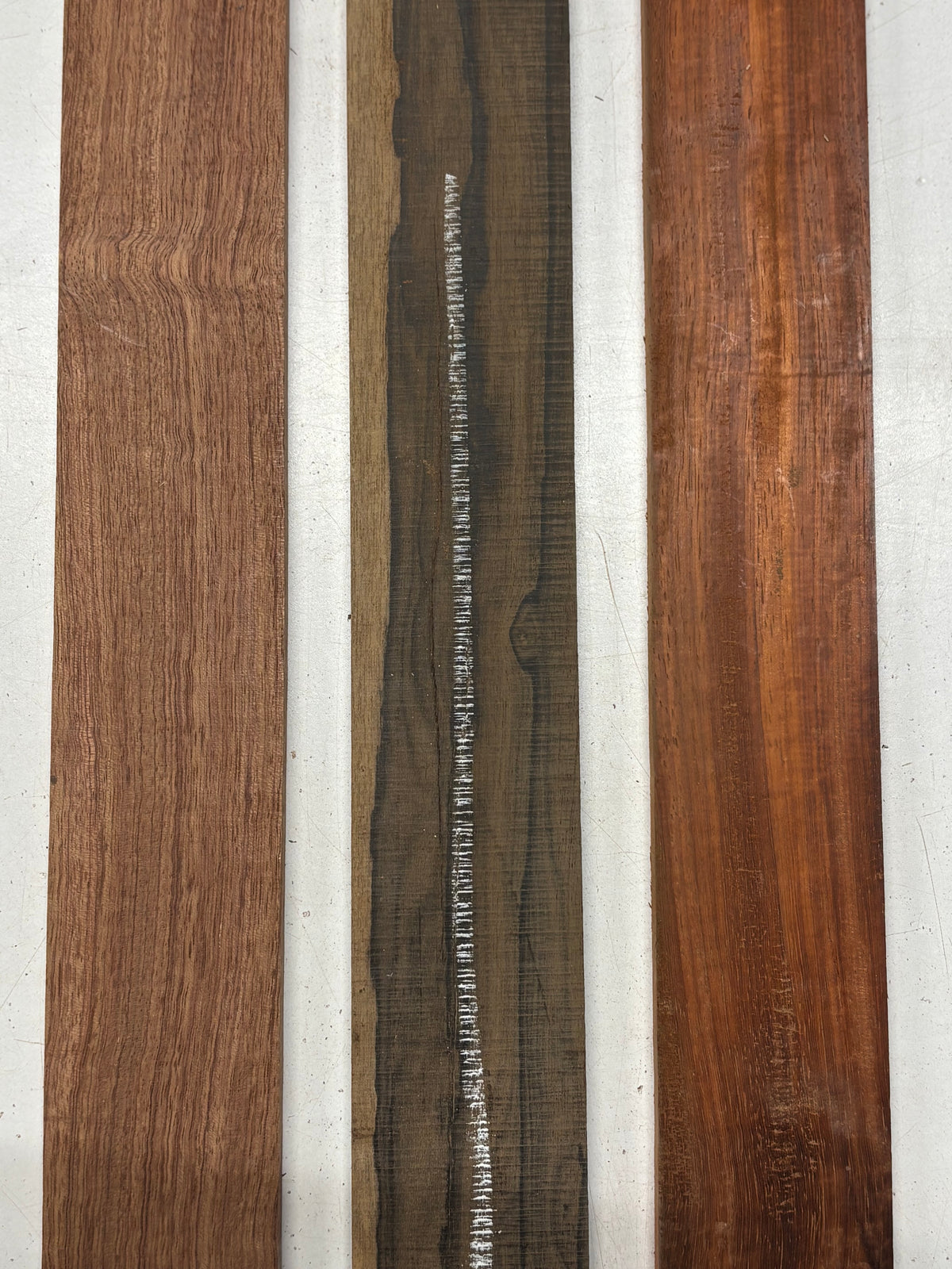 3 Pack, 3 Species Bubinga + Padauk + Ziricote Finger Board Blanks 20"x2-1/2"x3/8"#7807 - Exotic Wood Zone