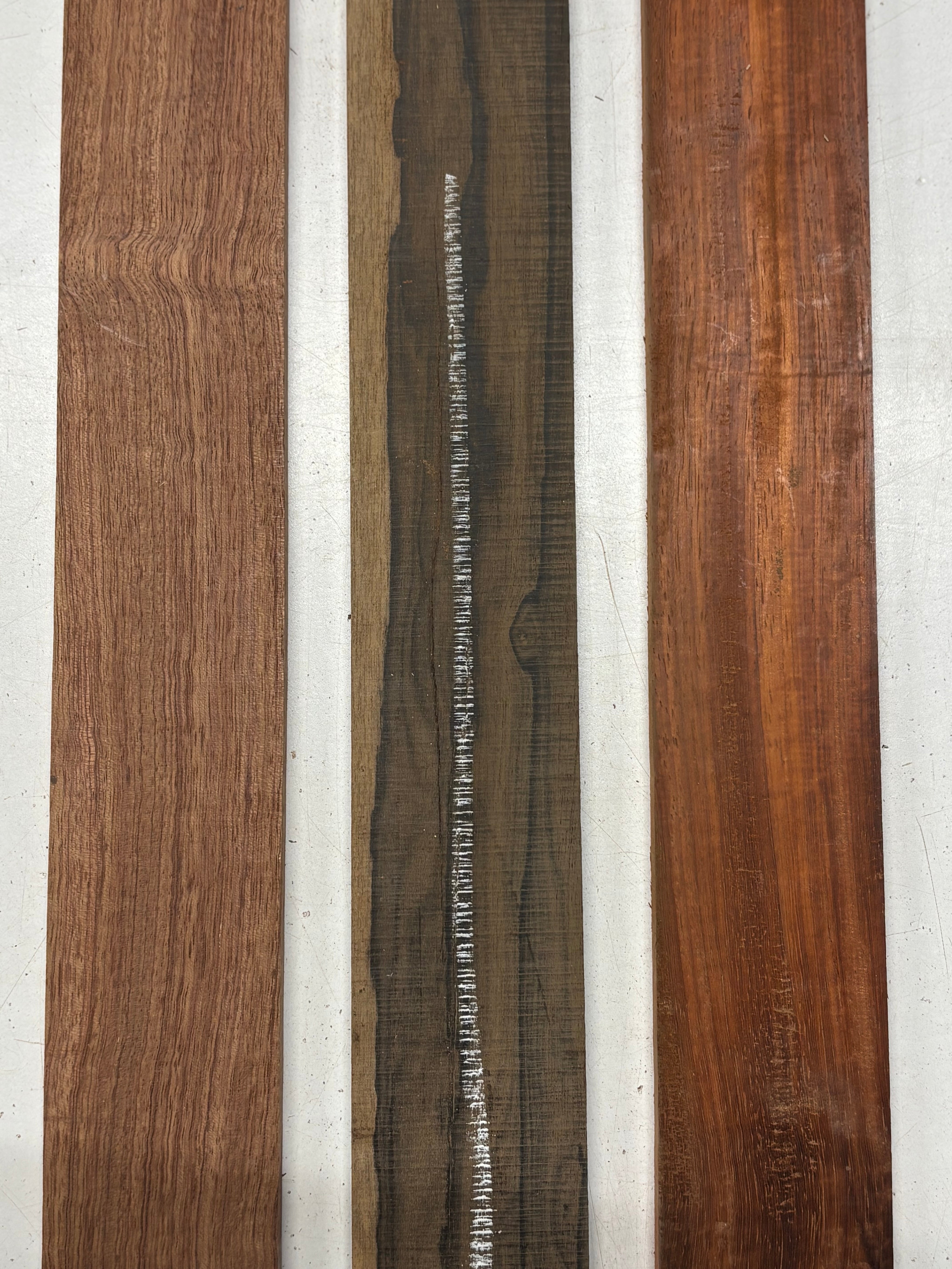 3 Pack, 3 Species Bubinga + Padauk + Ziricote Finger Board Blanks 20"x2-1/2"x3/8"#7807 - Exotic Wood Zone