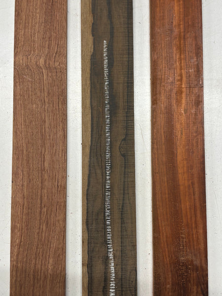 3 Pack, 3 Species Bubinga + Padauk + Ziricote Finger Board Blanks 20"x2-1/2"x3/8"#7807 - Exotic Wood Zone