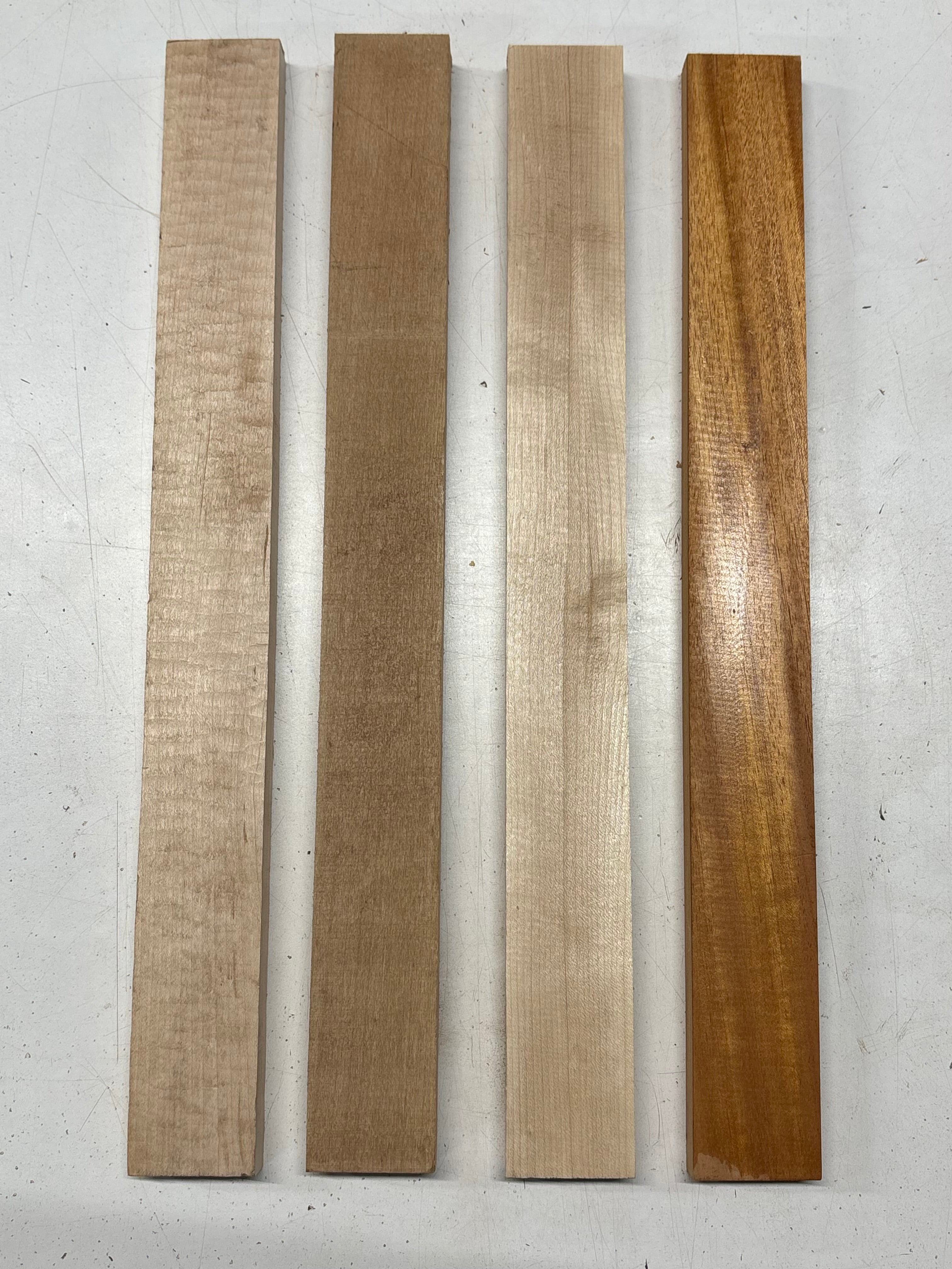 4 Pack, 3 Species Hard Maple + Red Alder + Mahogany Thin Stock Lumber 18"x1-7/8"x3/4"#7819 - Exotic Wood Zone