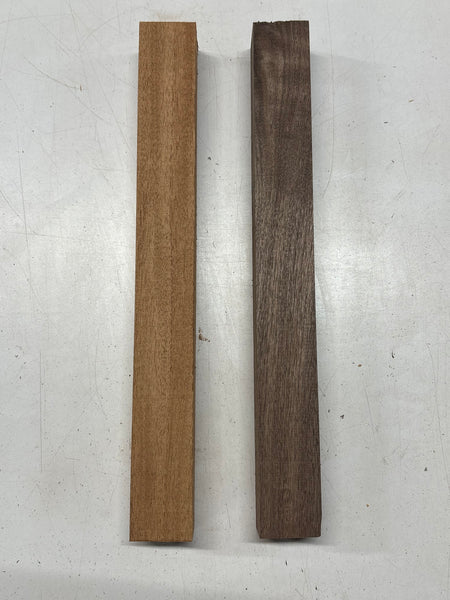 2 Pack, 2 Species Walnut + African Mahogany Turning Wood Blanks 17"x1-7/8"x1-7/8"#7820 - Exotic Wood Zone