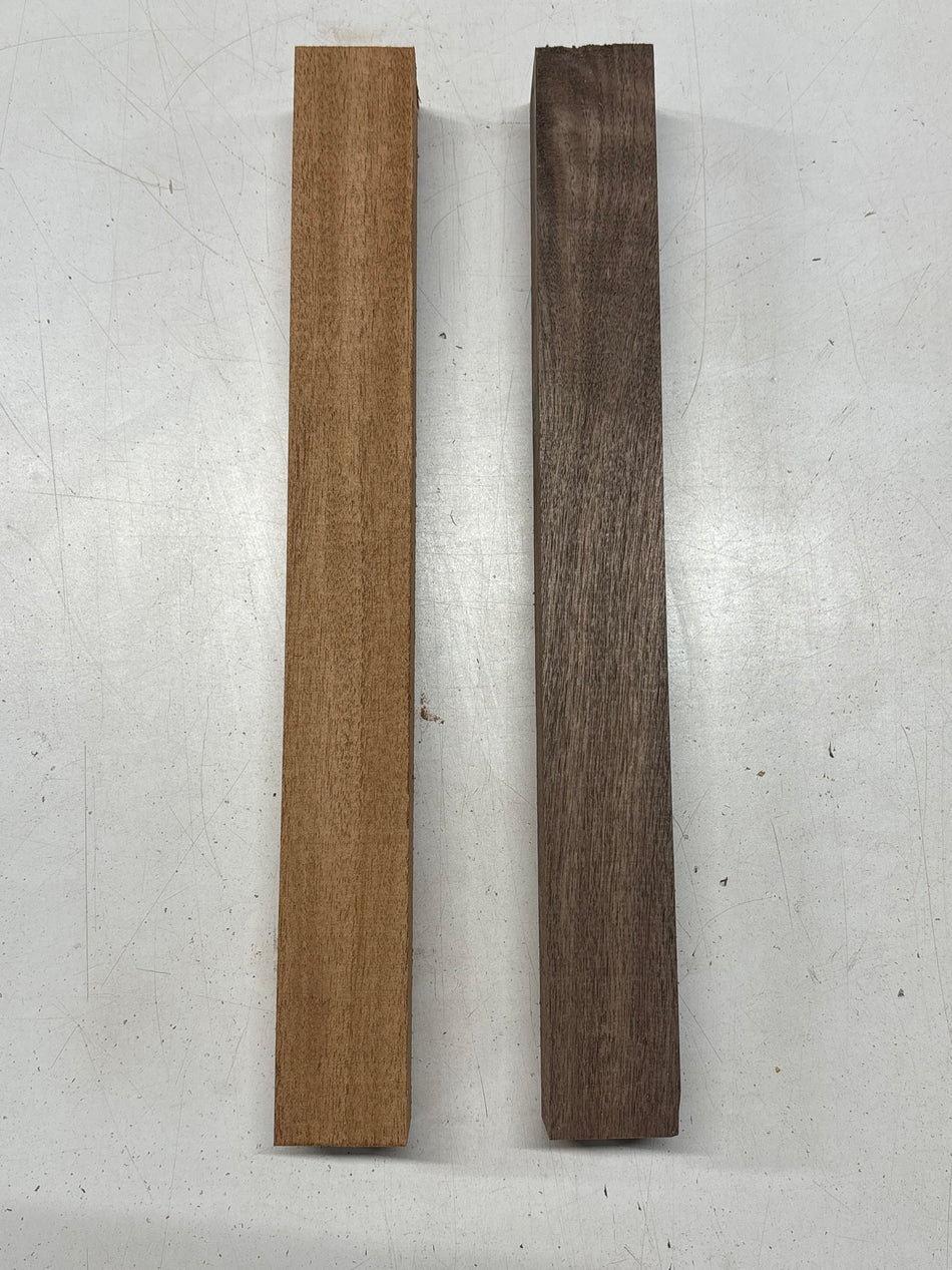 2 Pack, 2 Species Walnut + African Mahogany Turning Wood Blanks 17"x1-7/8"x1-7/8"#7820 - Exotic Wood Zone