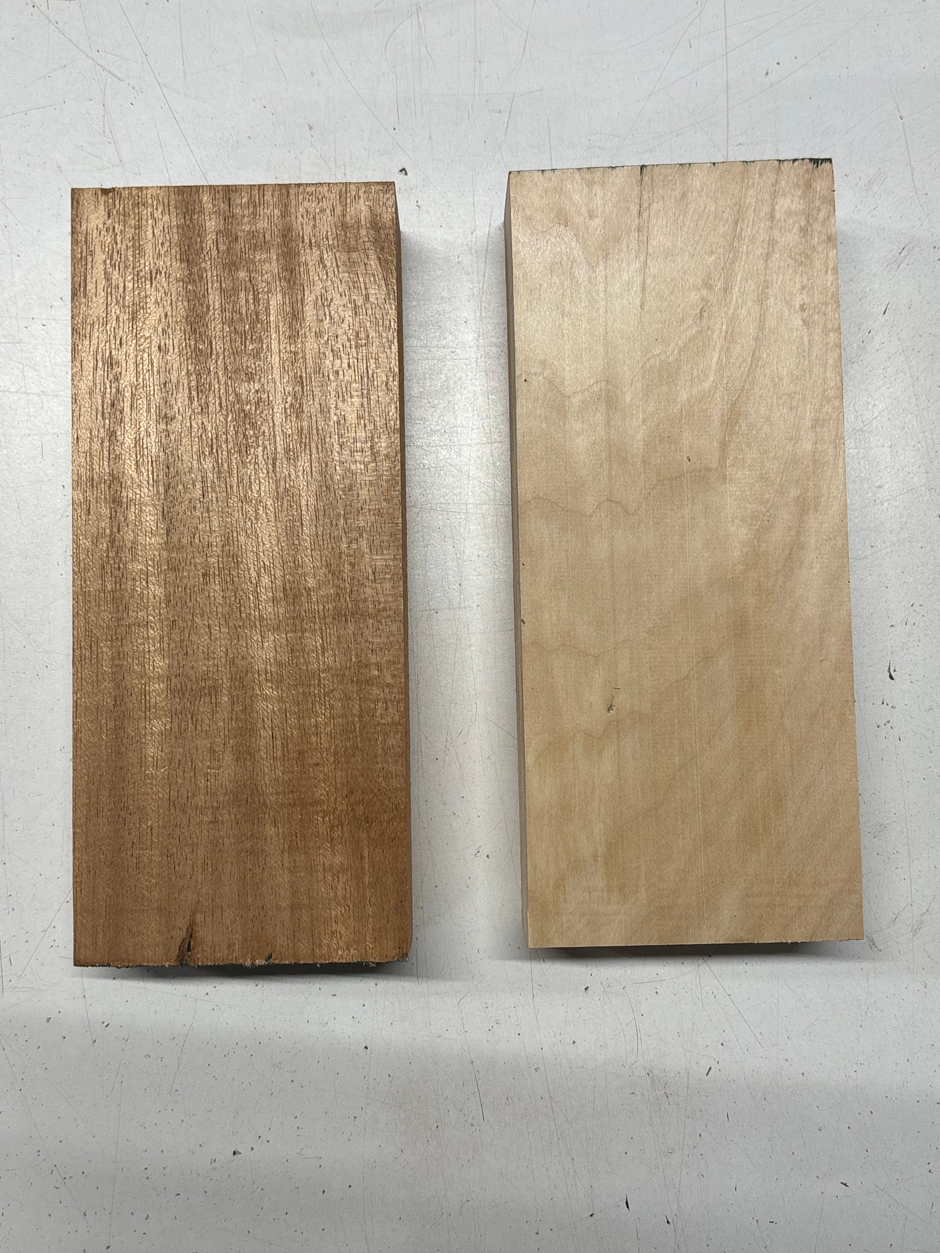 2 Pack, 2 Species African Mahogany + Basswood Lumber Board Blanks 9-1/2"x4"x1-7/8"#7829 Exotic Wood Zone New 
