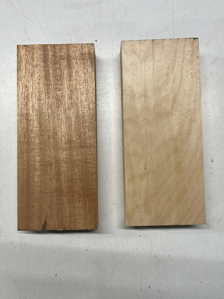 2 Pack, 2 Species African Mahogany + Basswood Lumber Board Blanks 9-1/2"x4"x1-7/8"#7829 Exotic Wood Zone New 