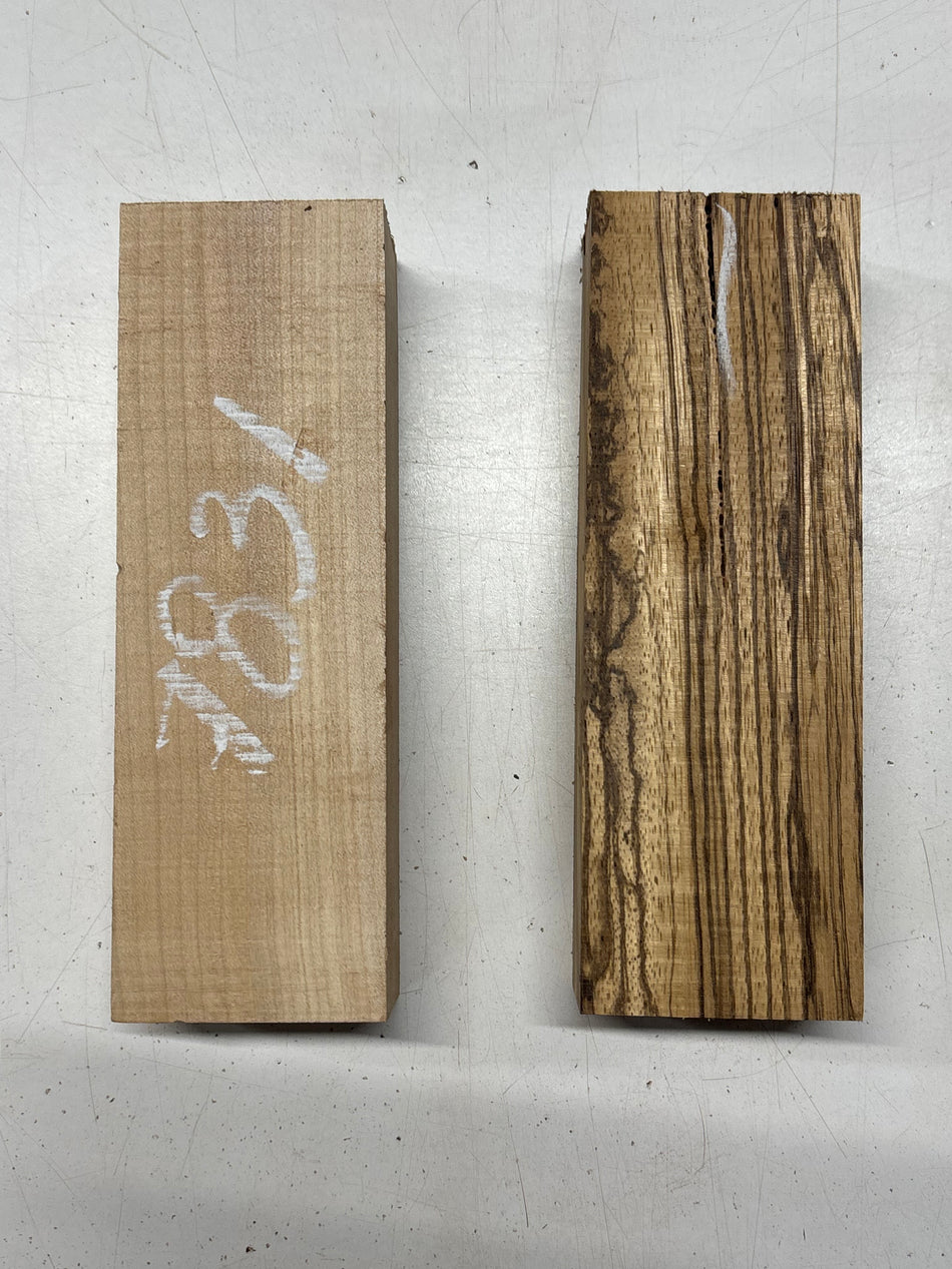 2 Pack, 2 Species Hard Maple + Zebrawood Lumber Board Blanks 9"x3"x2"#7831 Exotic Wood Zone New 